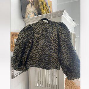 Ganni Puff Sleeve Leopard Top